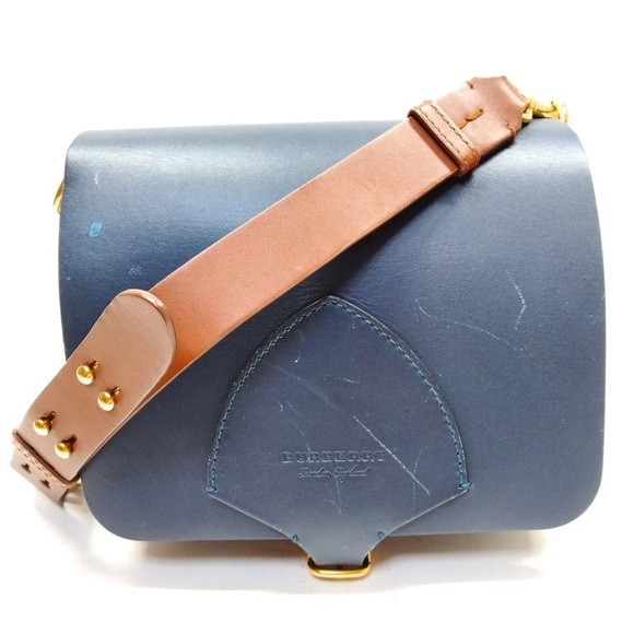 🏆💎💯 Burberry Navy Blue Crossbody Leather Bag - Picture 1 of 8